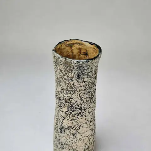 Tall crackle-textured vase with gold interior rim