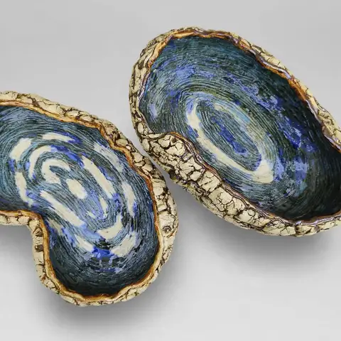 Pair of crackle-rim spiral bowls