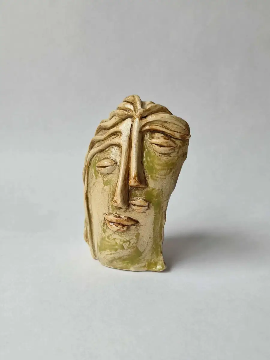 Olive Face Study, small ceramic face bust
