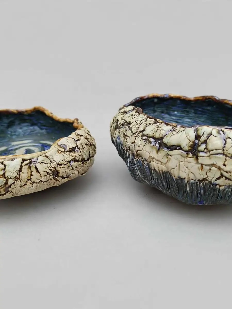 Crackle-Glazed Bowl Pair, two crackle bowls